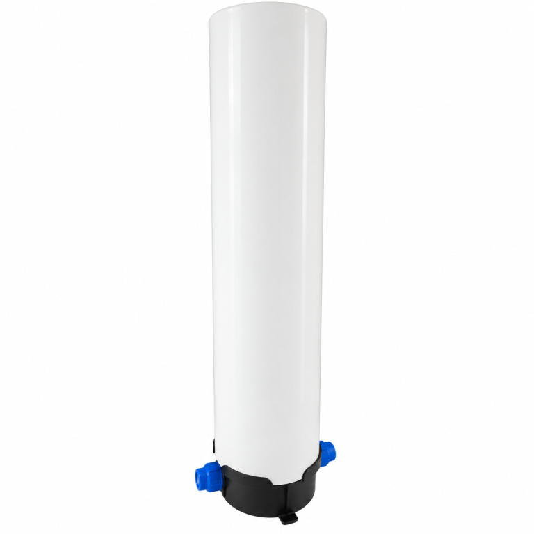 Glossy White Filter Tank With Blue Connectors