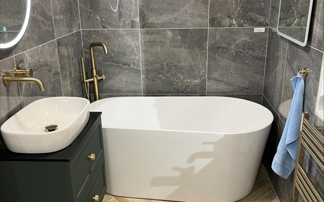 13 - Freestanding Bath, Vanity Unit and LED Mirrors in Croxley Plumbing Supplies Bathroom Showroom at Croxley Green, Rickmansworth