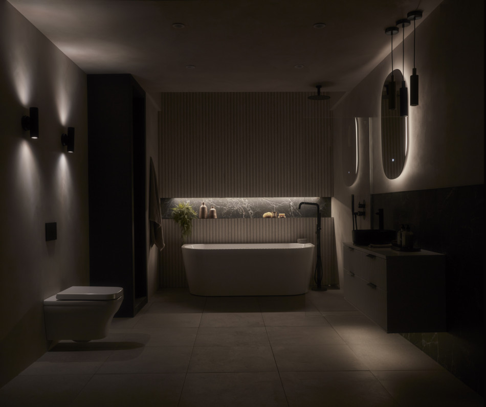 Complete Lighting Solution: A Stylish Nighttime Bathroom Atmosphere